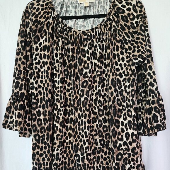 Michael Kors Exotic Animal Print/Leopard Blouse w/Balloon (Bell) Sleeves SZ L - Picture 1 of 6